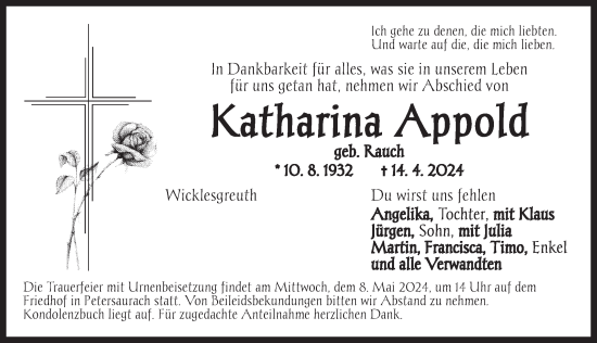 Traueranzeige von Katharina Appold von Ansbach