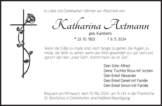 Traueranzeige von Katharina Axtmann von Ansbach