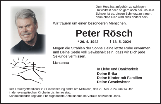 Traueranzeige von Peter Rösch von Ansbach