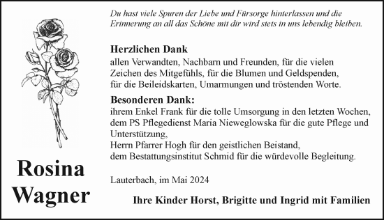 Traueranzeige von Rosina Wagner von Rothenburg