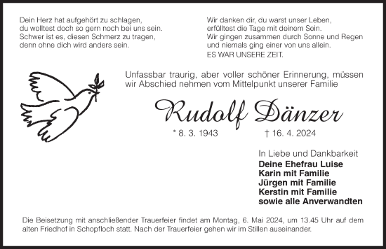 Traueranzeige von Rudolf Dänzer von Dinkelsbühl/ Feuchtwangen