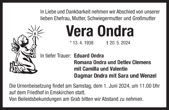 Traueranzeige von Vera Ondra von Neustadt/ Scheinfeld/ Uffenheim