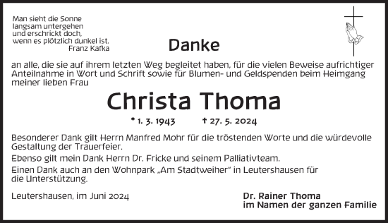 Traueranzeige von Christa Thoma von Ansbach