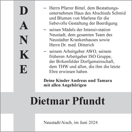 Traueranzeige von Dietmar Pfundt von Neustadt/ Scheinfeld/ Uffenheim