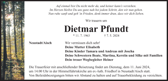 Traueranzeige von Dietmar Pfundt von Neustadt/ Scheinfeld/ Uffenheim