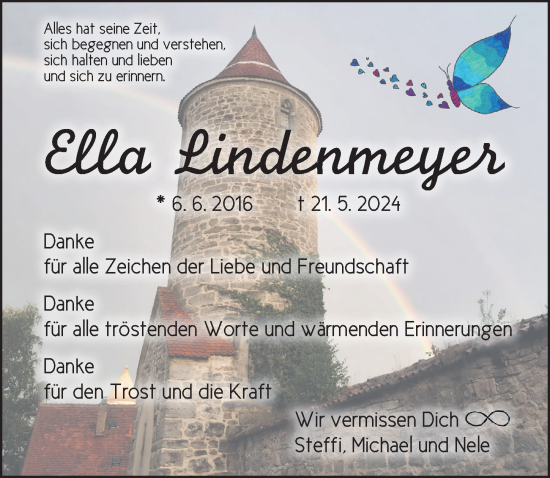 Traueranzeige von Ella Lindenmeyer von Dinkelsbühl/ Feuchtwangen