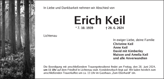 Traueranzeige von Erich Keil von Ansbach