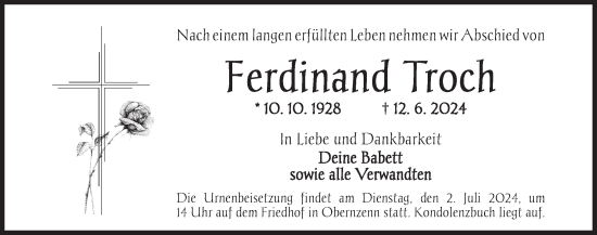 Traueranzeige von Ferdinand Troch von Neustadt/ Scheinfeld/ Uffenheim