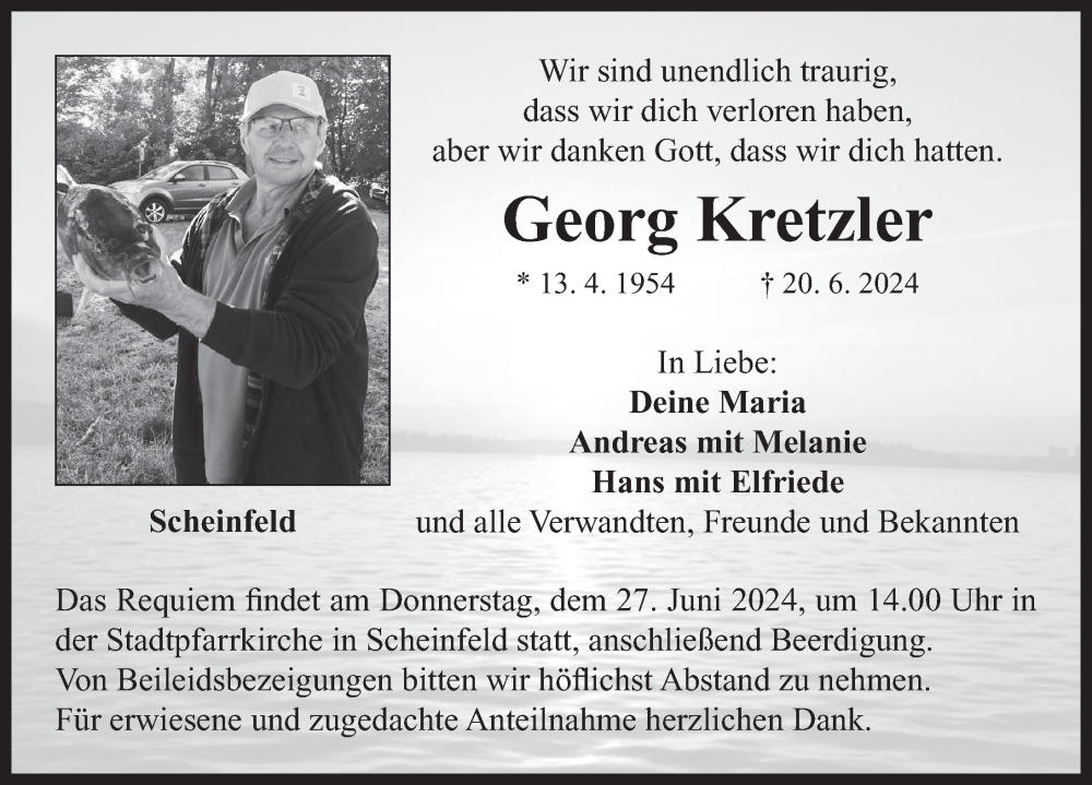  Traueranzeige für Georg Kretzler vom 26.06.2024 aus Neustadt/ Scheinfeld/ Uffenheim