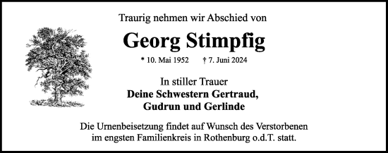 Traueranzeige von Georg Stimpfig von Rothenburg
