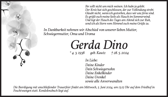 Traueranzeige von Gerda Dino von Dinkelsbühl/ Feuchtwangen