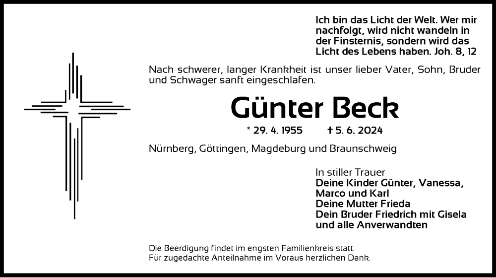  Traueranzeige für Günter Beck vom 07.06.2024 aus Dinkelsbühl/ Feuchtwangen