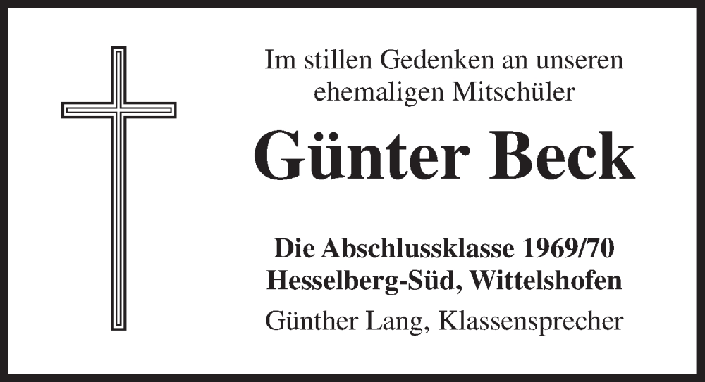  Traueranzeige für Günter Beck vom 08.06.2024 aus Dinkelsbühl/ Feuchtwangen