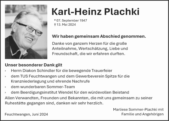 Traueranzeige von Karl-Heinz Plachki von Dinkelsbühl/ Feuchtwangen