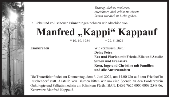 Traueranzeige von Manfred Kappauf von Neustadt/ Scheinfeld/ Uffenheim