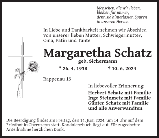 Traueranzeige von Margaretha Schatz von Neustadt/ Scheinfeld/ Uffenheim