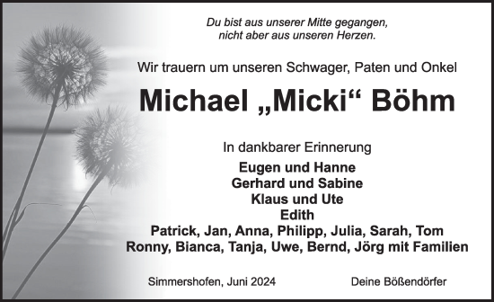 Traueranzeige von Michael  Böhm von Neustadt/ Scheinfeld/ Uffenheim