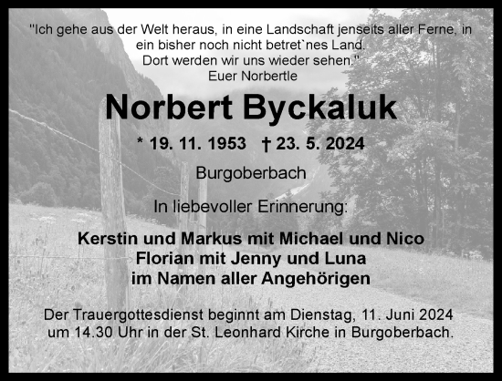 Traueranzeige von Norbert Byckaluk von Ansbach