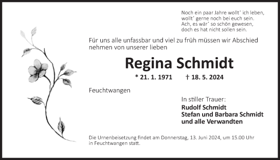 Traueranzeige von Regina Schmidt von Dinkelsbühl/ Feuchtwangen