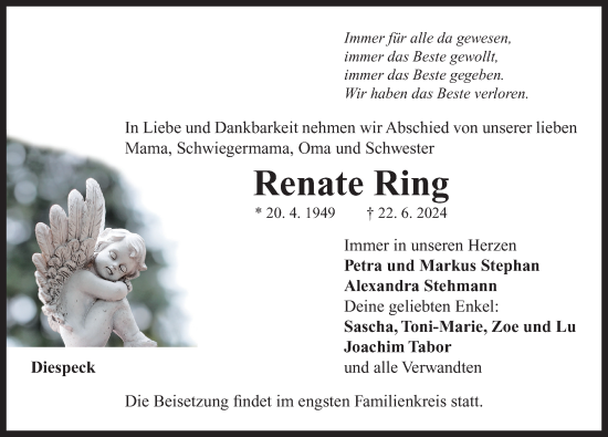 Traueranzeige von Renate Ring von Neustadt/ Scheinfeld/ Uffenheim