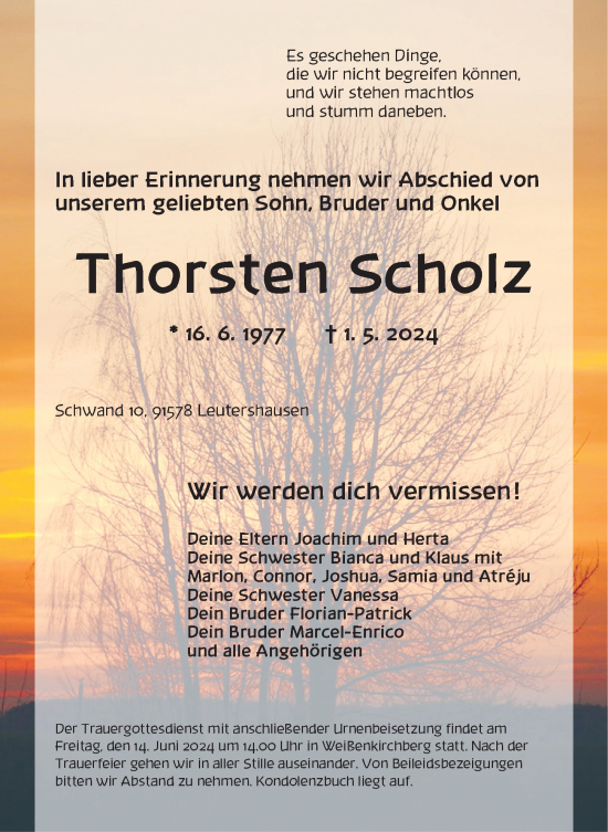 Traueranzeige von Thorsten Scholz von GE