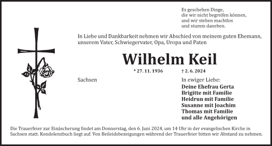 Traueranzeige von Wilhelm Keil von Ansbach