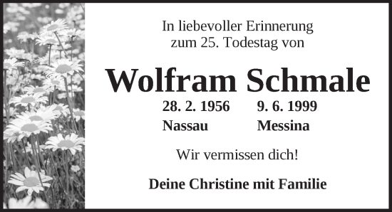 Traueranzeige von Wolfram Schmale von Ansbach