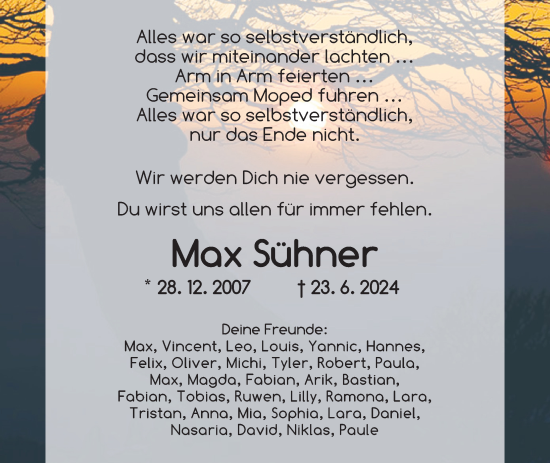 Traueranzeige von Max Sühner von Neustadt/ Scheinfeld/ Uffenheim