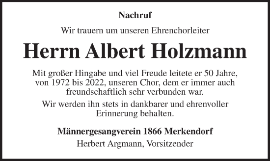 Traueranzeige von Albert Holzmann von Ansbach