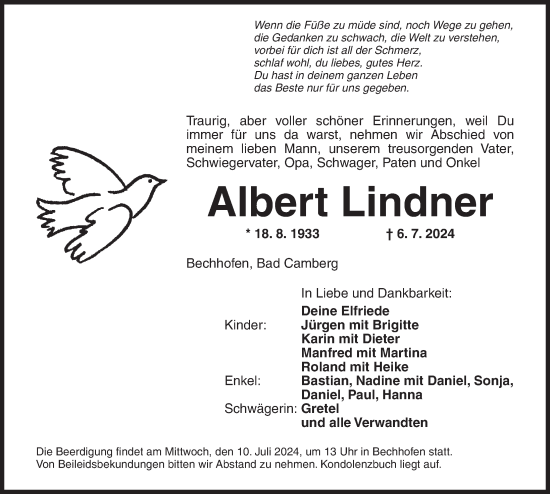 Traueranzeige von Albert Lindner von Dinkelsbühl/ Feuchtwangen