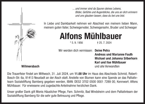 Traueranzeige von Alfons Mühlbauer von Neustadt/ Scheinfeld/ Uffenheim