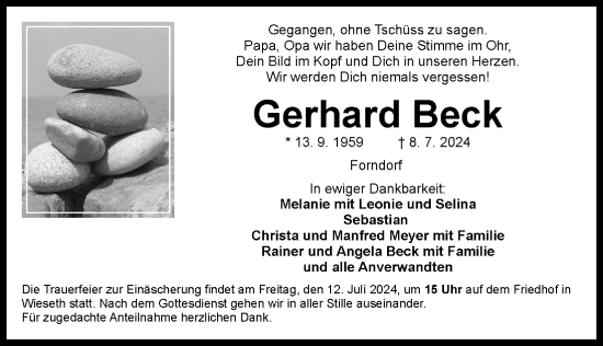 Traueranzeige von Gerhard Beck von Dinkelsbühl/ Feuchtwangen