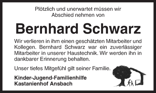 Traueranzeige von Bernhard Schwarz von Ansbach