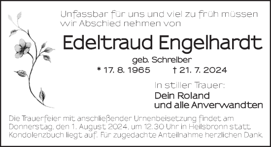 Traueranzeige von Edeltraud Engelhardt von Ansbach