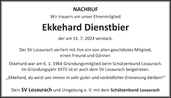 Traueranzeige von Ekkehard Dienstbier von Neustadt/ Scheinfeld/ Uffenheim