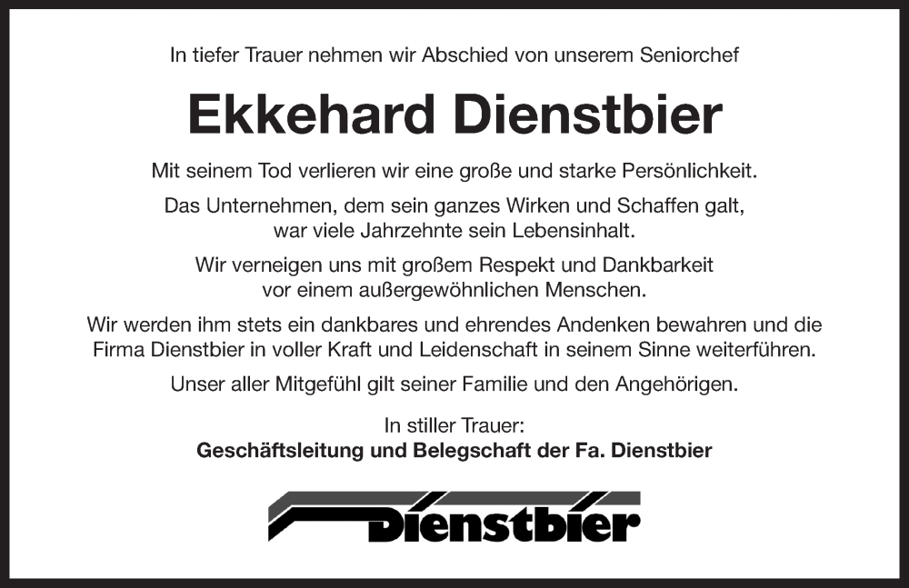  Traueranzeige für Ekkehard Dienstbier vom 19.07.2024 aus Neustadt/ Scheinfeld/ Uffenheim