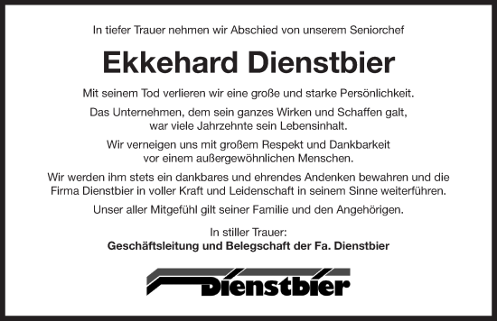 Traueranzeige von Ekkehard Dienstbier von Neustadt/ Scheinfeld/ Uffenheim
