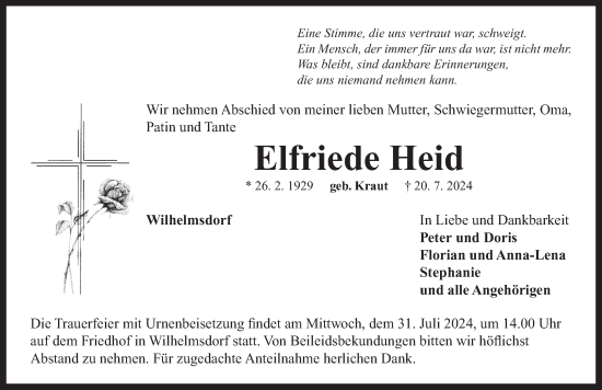 Traueranzeige von Elfriede Heid von Neustadt/ Scheinfeld/ Uffenheim