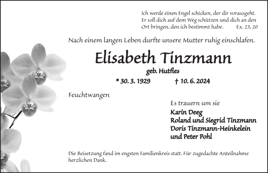 Traueranzeige von Elisabeth Tinzmann von Dinkelsbühl/ Feuchtwangen