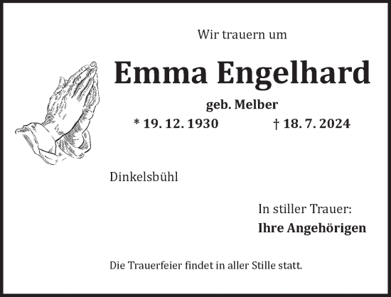 Traueranzeige von Emma Engelhard von Dinkelsbühl/ Feuchtwangen