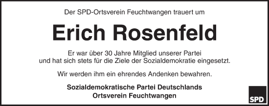 Traueranzeige von Erich Rosenfeld von Dinkelsbühl/ Feuchtwangen