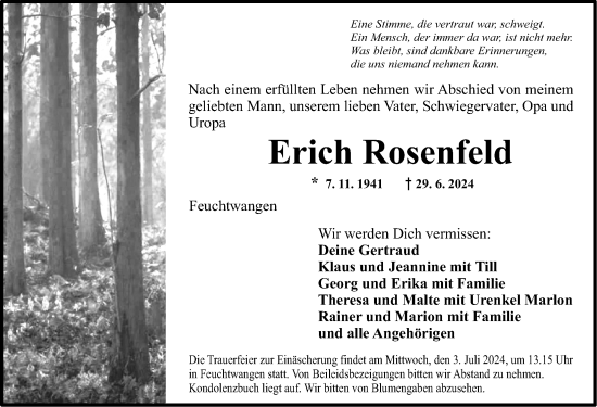 Traueranzeige von Erich Rosenfeld von Dinkelsbühl/ Feuchtwangen