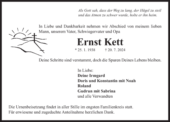 Traueranzeige von Ernst Kett von Neustadt/ Scheinfeld/ Uffenheim