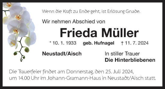Traueranzeige von Frieda Müller von Neustadt/ Scheinfeld/ Uffenheim