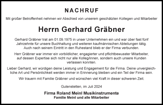 Traueranzeige von Gerhard Gräbner von Neustadt/ Scheinfeld/ Uffenheim