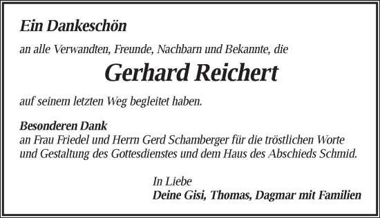 Traueranzeige von Gerhard Reichert von Neustadt/ Scheinfeld/ Uffenheim