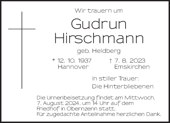 Traueranzeige von Gudrun Hirschmann von Neustadt/ Scheinfeld/ Uffenheim