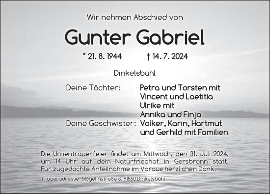 Traueranzeige von Gunter Gabriel von Dinkelsbühl/ Feuchtwangen