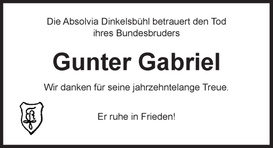 Traueranzeige von Gunter Gabriel von Dinkelsbühl/ Feuchtwangen