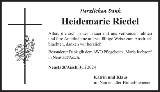 Traueranzeige von Heidemarie Riedel von Neustadt/ Scheinfeld/ Uffenheim